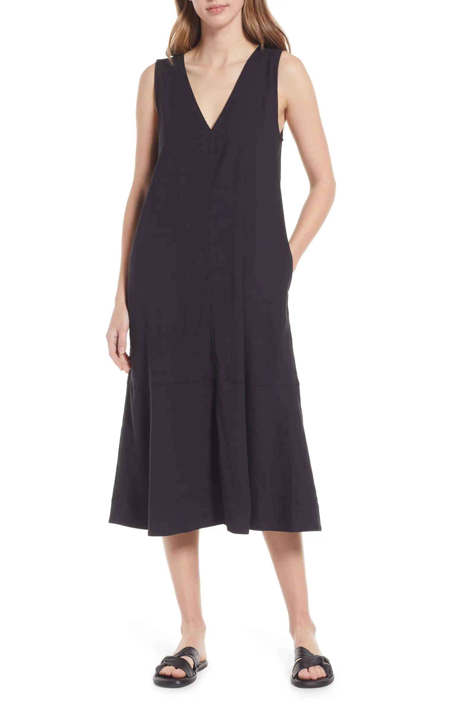 Sleeveless V-Neck Linen Blend Midi Dress | Nordstrom