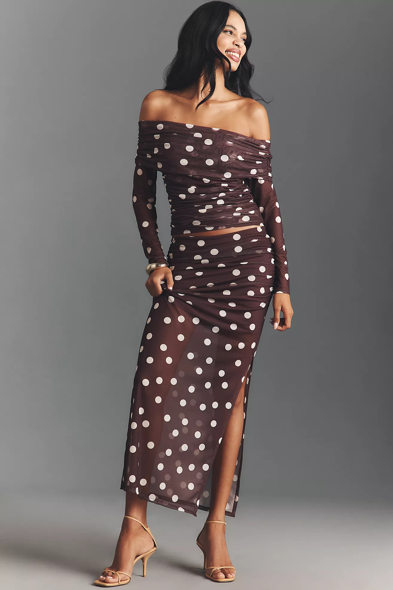 Maeve Fitted Ruched Mesh Maxi Skirt | Anthropologie (US)