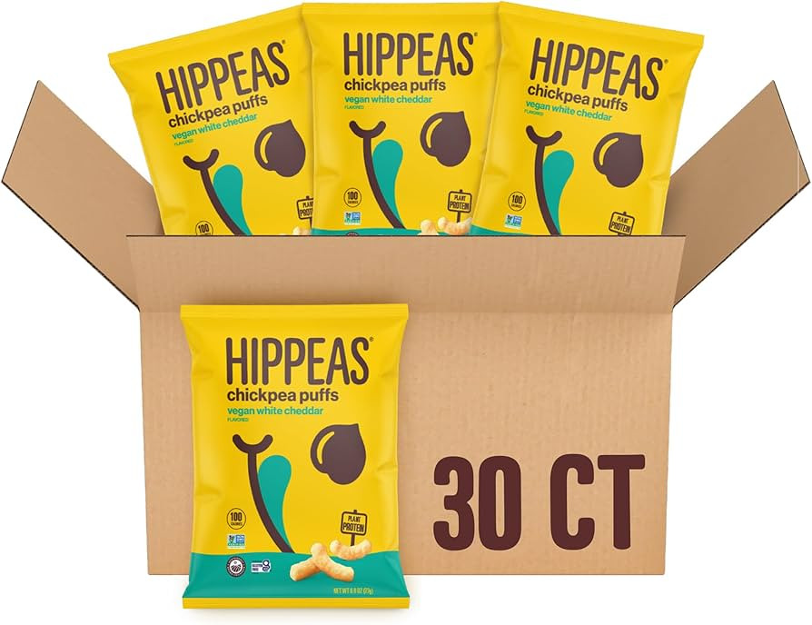 Hippeas Chickpea Puffs, Vegan White Cheddar, 0.8 Ounce (Pack of 30), 3g Protein, 2g Fiber, Vegan,... | Amazon (US)