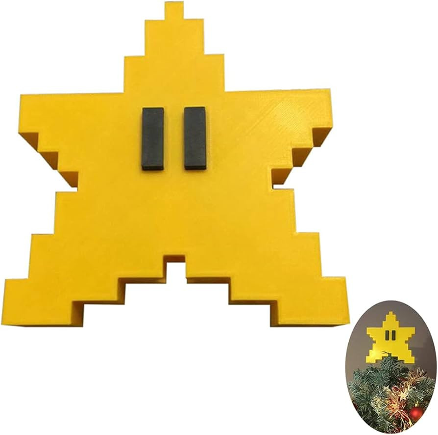 YNC Star Tree Topper for Christmas,Retro Super Mario Star Unique Design 3D Pixel Style ,Rustic hi... | Amazon (US)