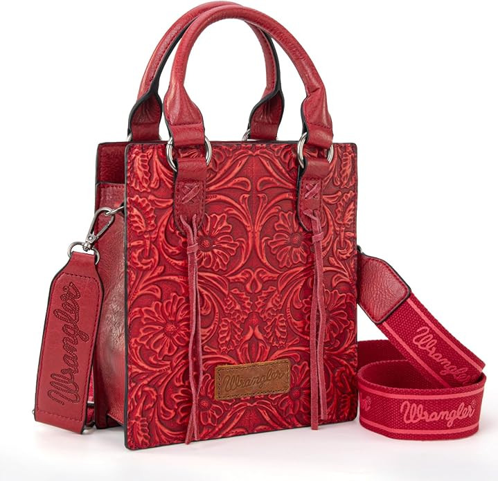 Wrangler Embossed Crossbody Purse for Women Top Handle Fringe Handbags and Western Mini Tote | Amazon (US)