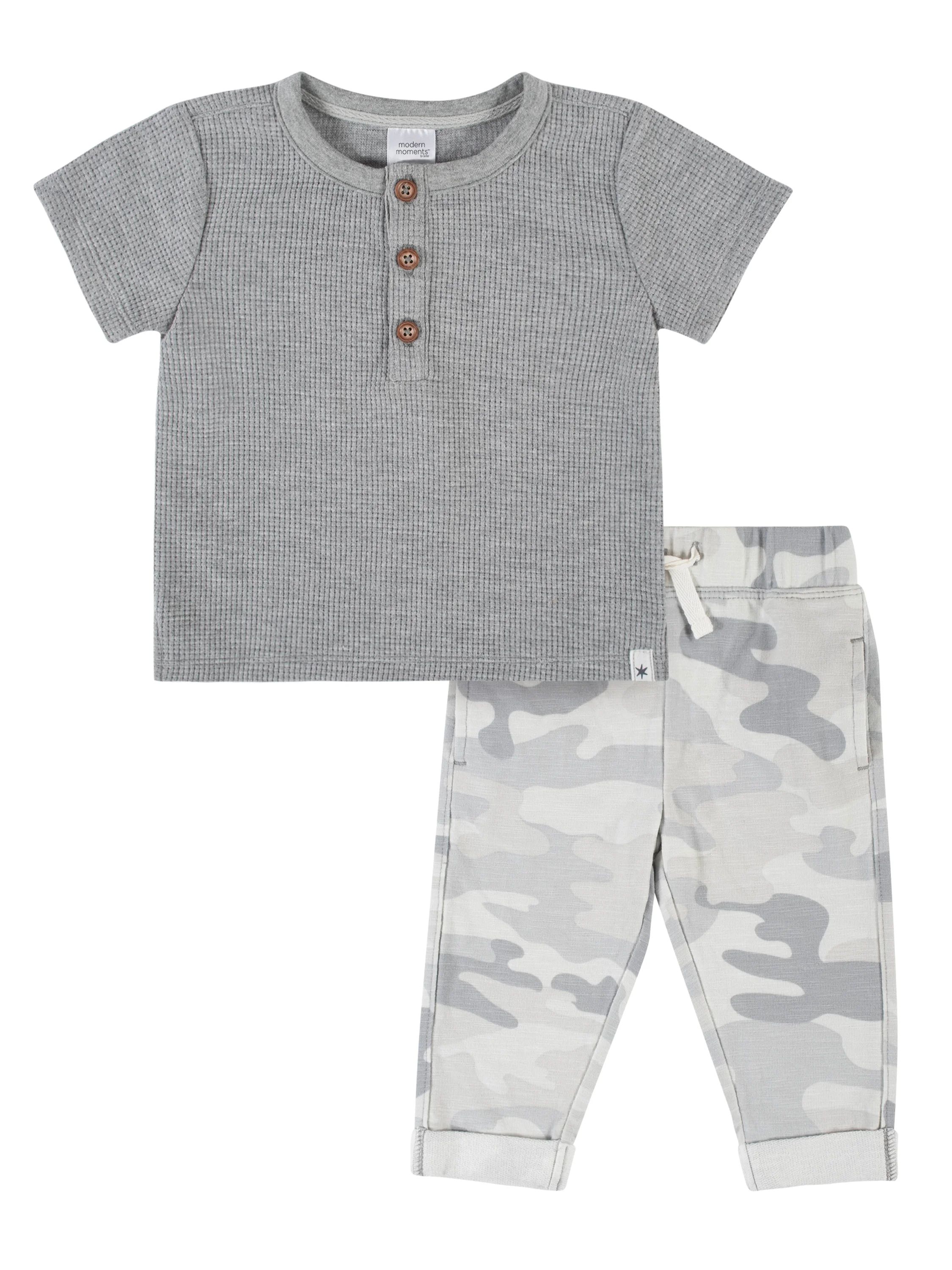Modern Moments By Gerber Baby Boy Short-Sleeve Henley T-Shirt & Jogger Pant, 2-Piece Outfit Set, ... | Walmart (US)