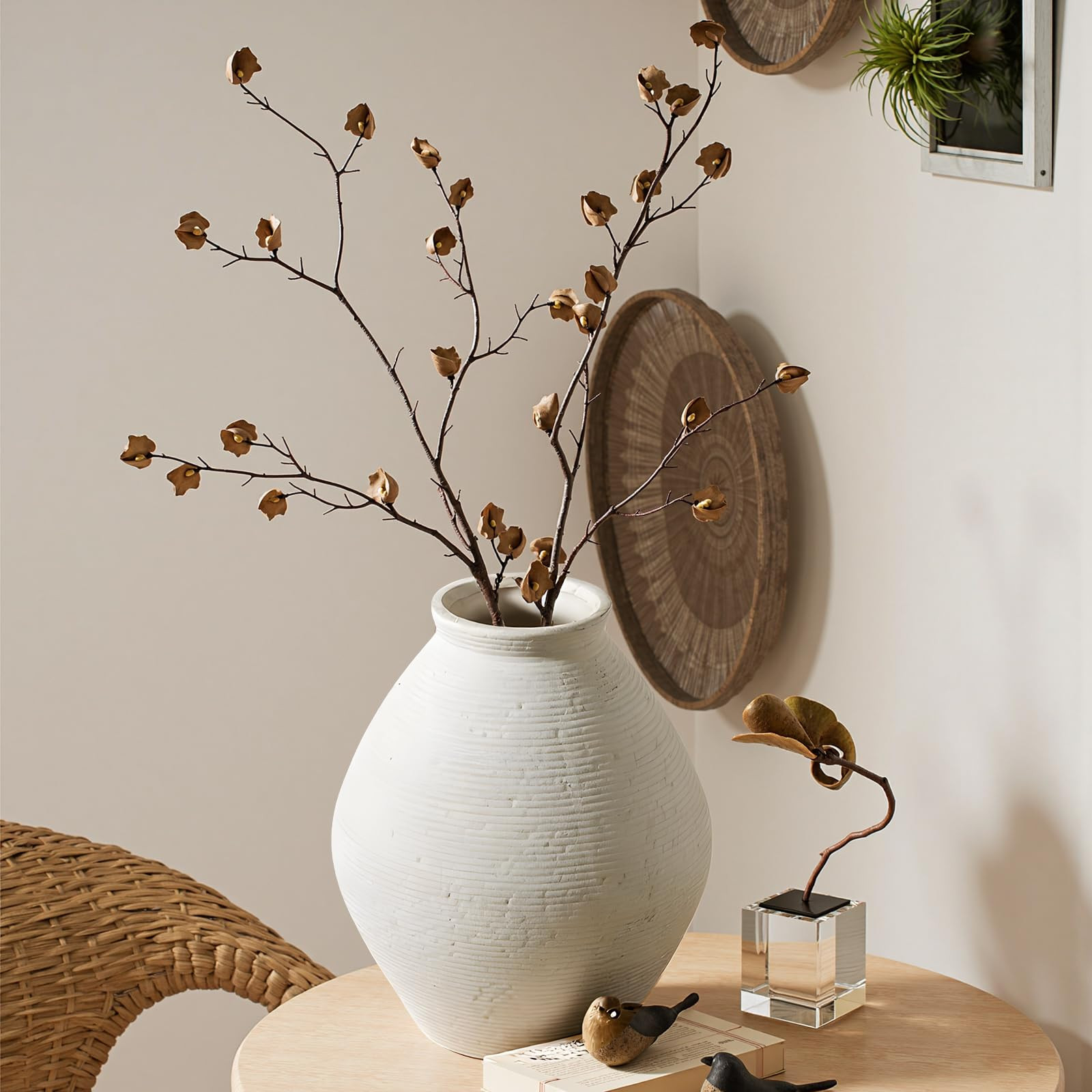 Jarrón de cerámica envejecida de 12 pulgadas, hecho a mano, rústico, neutro, decorativo, decor... | Amazon (US)