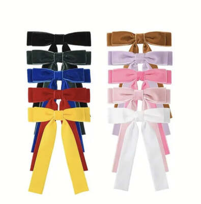 Velvet Ribbon Hair Bow Clip with Tails Pink White Black Blue UK🇬🇧 | eBay UK