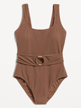 Belted Crochet One-Piece Swimsuit for Women | Old Navy (US)