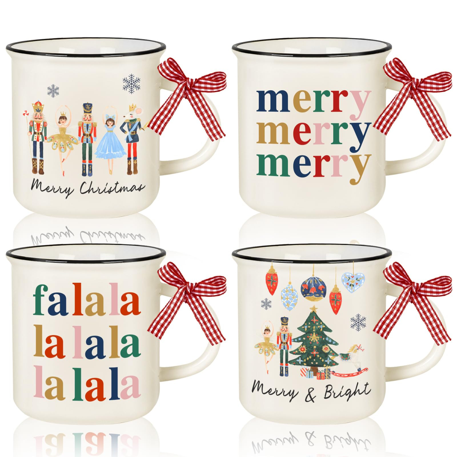 4Pcs Christmas Mini Mugs with Plaid Ribbon Watercolor Nutcracker Mini Coffee Mug Xmas Winter Part... | Amazon (US)