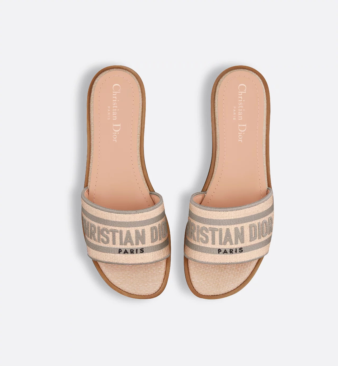 Dioriviera Dway Slide Natural Raffia and Beige Embroidered Cotton | DIOR | Christian Dior Parfums UK