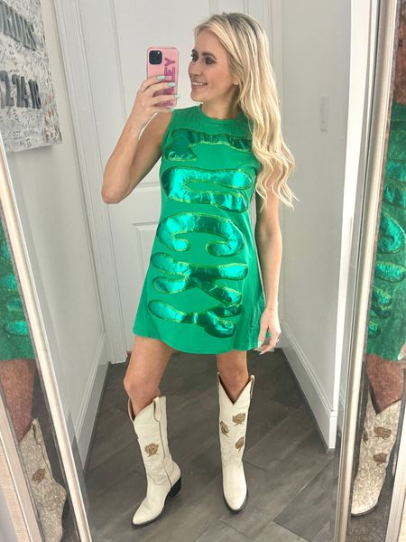 I like to call this my lucky dress. I’m ready for St. Patrick’s Day! 

St. Patrick’s Day outfit, queen of sparkles, white cowboy boots 

#LTKSeasonal #LTKshoecrush
