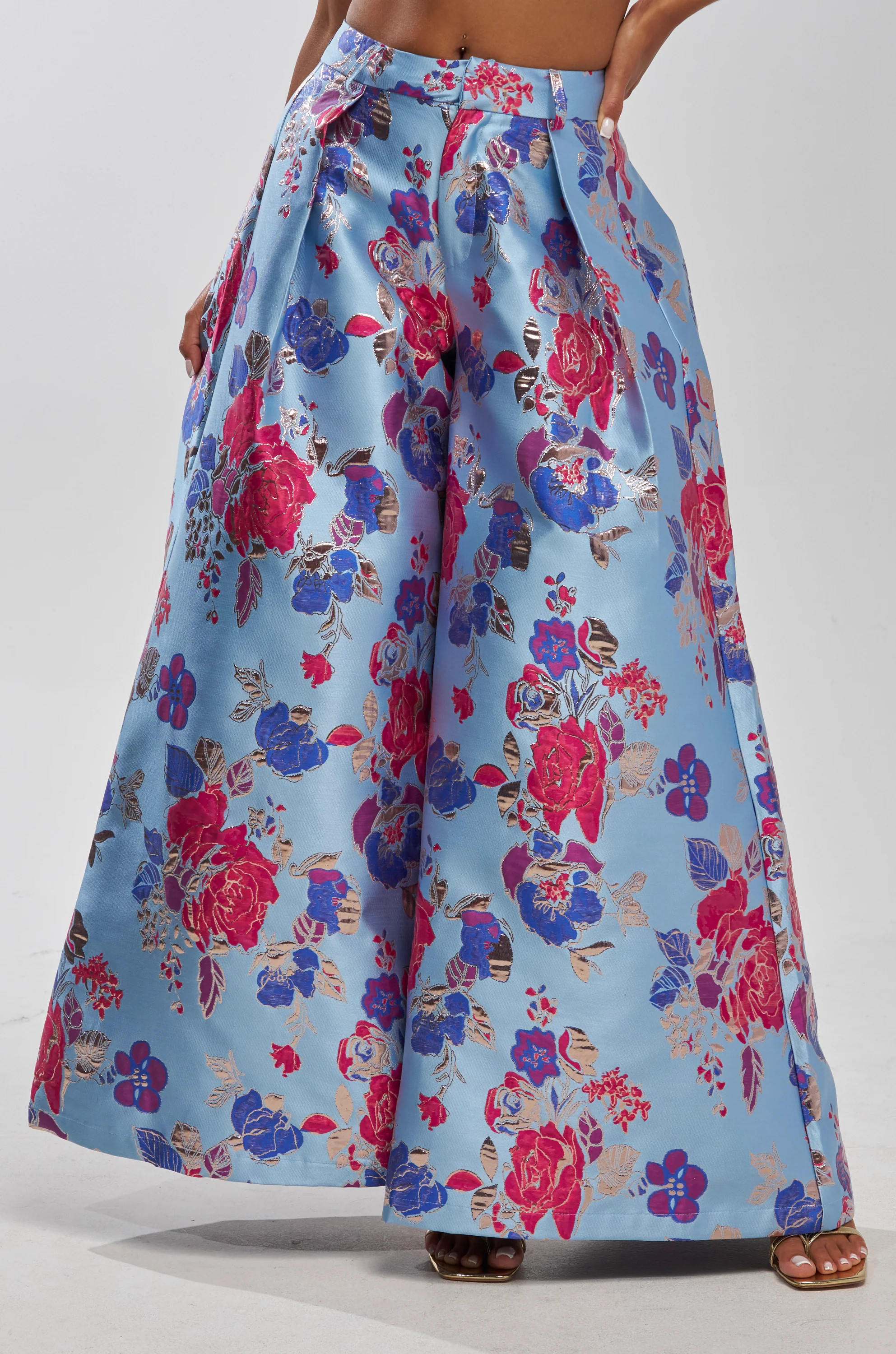 BUY MYSELF FLOWERS BROCADE TROUSER IN BLUE | AKIRA