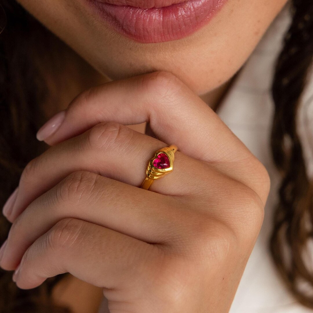 Heart Birthstone Signet Ring by Caitlyn Minimalist • Chunky Gemstone Promise Ring • Statement... | Etsy (US)