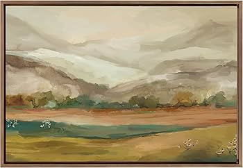Kate and Laurel Sylvie Mountainscape Framed Canvas Wall Art by Annie Quigley; 23x33 Gold; Waterco... | Amazon (US)
