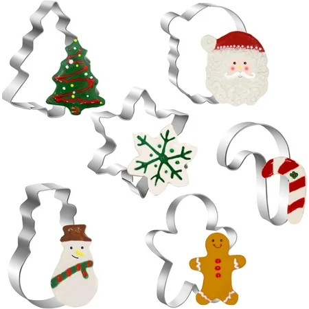 Large Christmas Cookie Cutters Set, 6 Pcs Large Holiday Cookie Cutters Shapes - Christmas Tree, Snowman, Gingerbread Man, Snowflake, Candy Cane, Santa Face Stainless Steel Holiday Cookies Molds | Walmart (US)