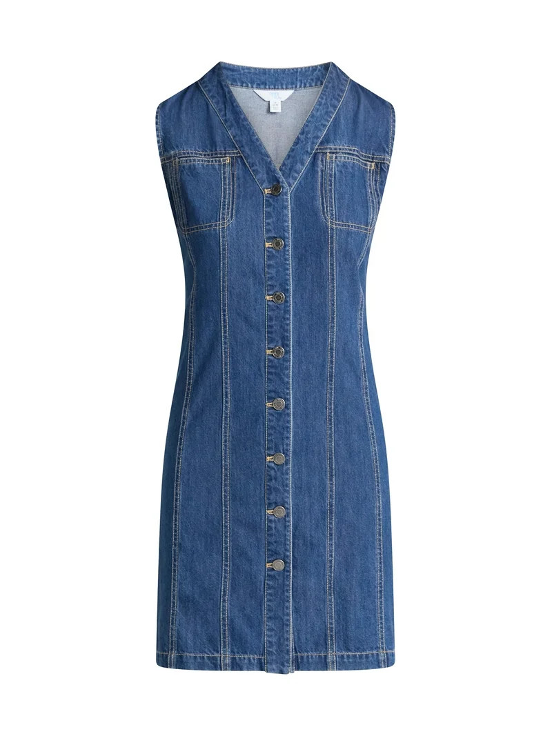 Time and Tru Women's Denim Button Front Mini Dress, Sizes XS-XXXL | Walmart (US)