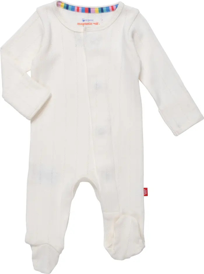 Love Lines Pointelle Magnetic Organic Cotton Footie | Nordstrom