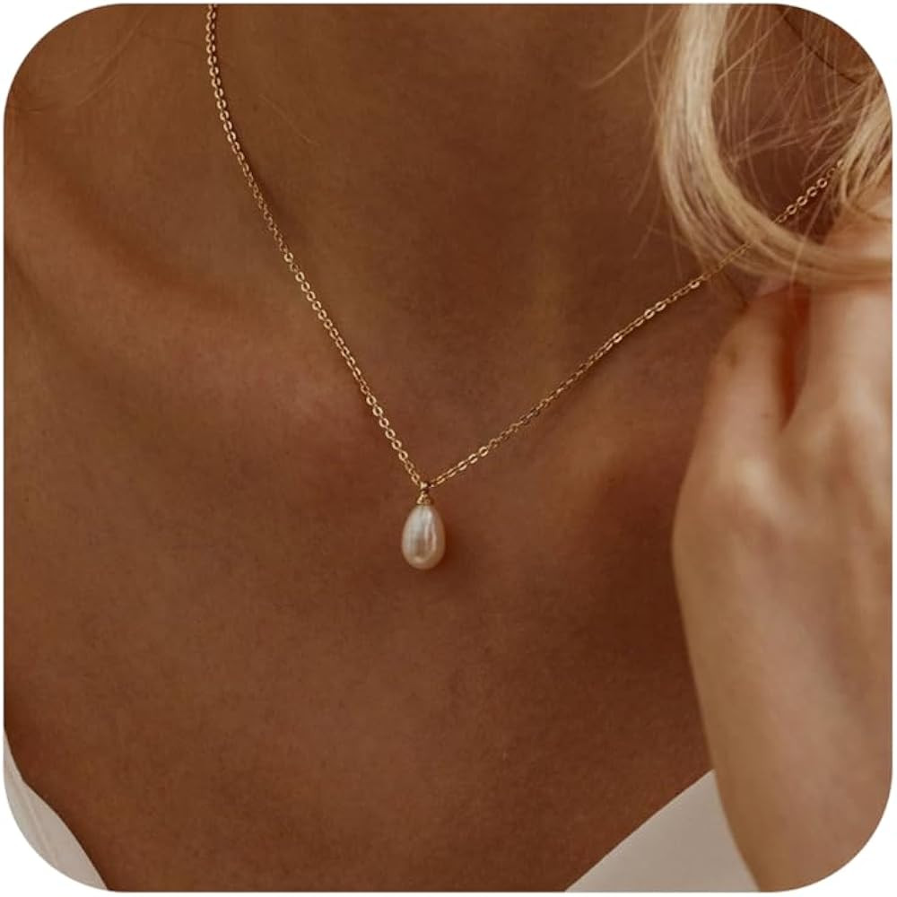 Pearl Necklace for Women Trendy,14k Gold Plated Necklace Dainty Wedding Necklace Small Cute Choke... | Amazon (US)