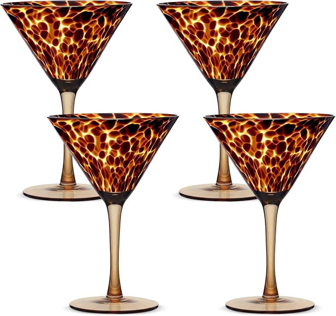 Honeydak Set of 4 Tortoise Leopard Print Martini 7oz Brown Rocks Glasses Stylish Stemless Cocktai... | Amazon (US)