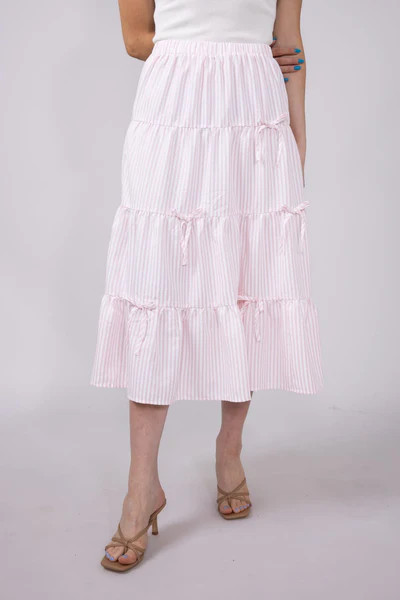 Bow Tiered Stripe Maxi Skirt for Women in Pink | Glik's