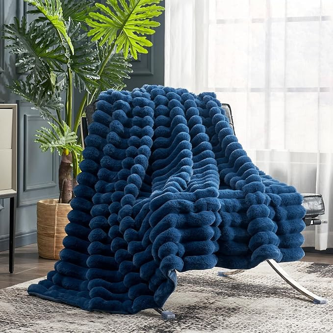 Cozy Bliss Faux Fur Throw Blanket for Couch, Cozy Warm Plush Striped Blanket for Sofa Bedroom Liv... | Amazon (US)
