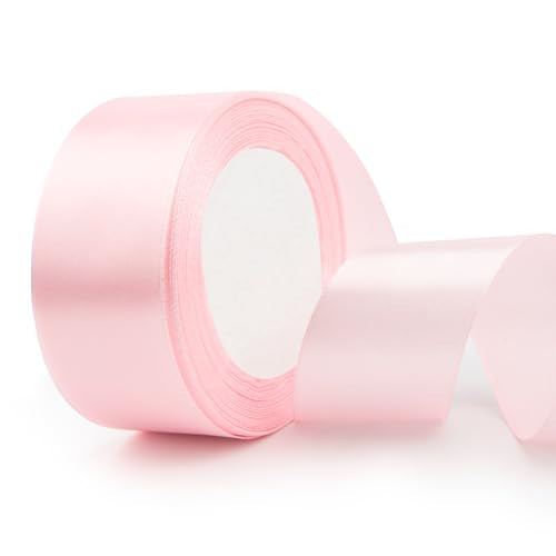 Pink Ribbon for Gift Wrapping & Bouquets - 1 1/2 Inch Light Pink Satin Ribbon - 25 Yards Wide Silk Fabric for Crafts, Hair, Balloon, Bow, Wedding, Birthday, DIY Sewing | Amazon (US)