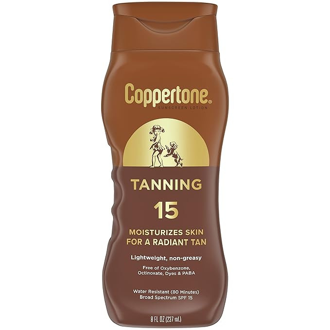 Coppertone Tanning Sunscreen Lotion, Water Resistant Body Sunscreen SPF 15, Broad Spectrum SPF 15... | Amazon (US)