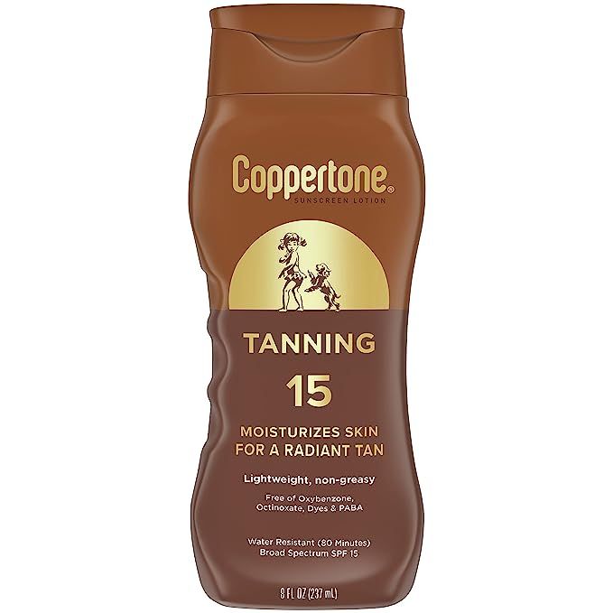 Coppertone Tanning Sunscreen Lotion, Water Resistant Body Sunscreen SPF 15, Broad Spectrum SPF 15... | Amazon (US)