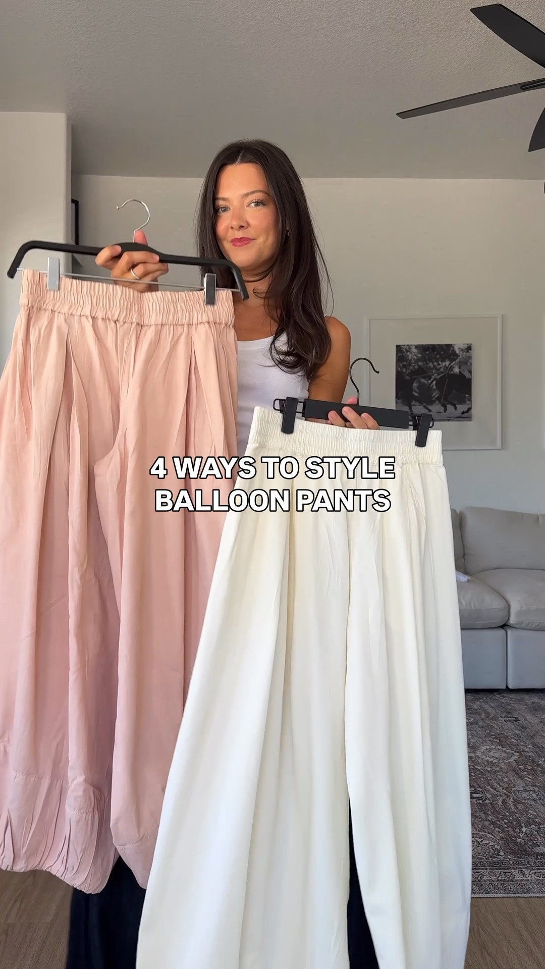 Styling my balloon pants for summer! I am 5’7” wearing a size XS in the pants and all tops! Shoes are true to size, wearing my usual size 8!