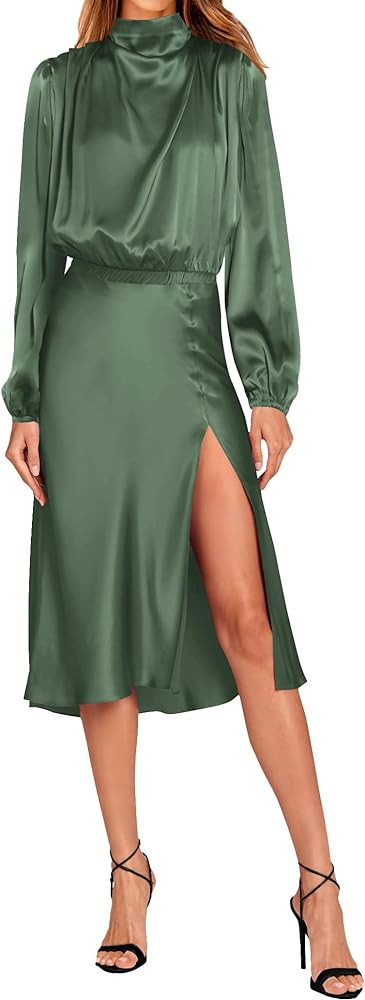 PRETTYGARDEN Women Formal Mock Neck Long Sleeve Dress       
Material: Polyester | Amazon (US)