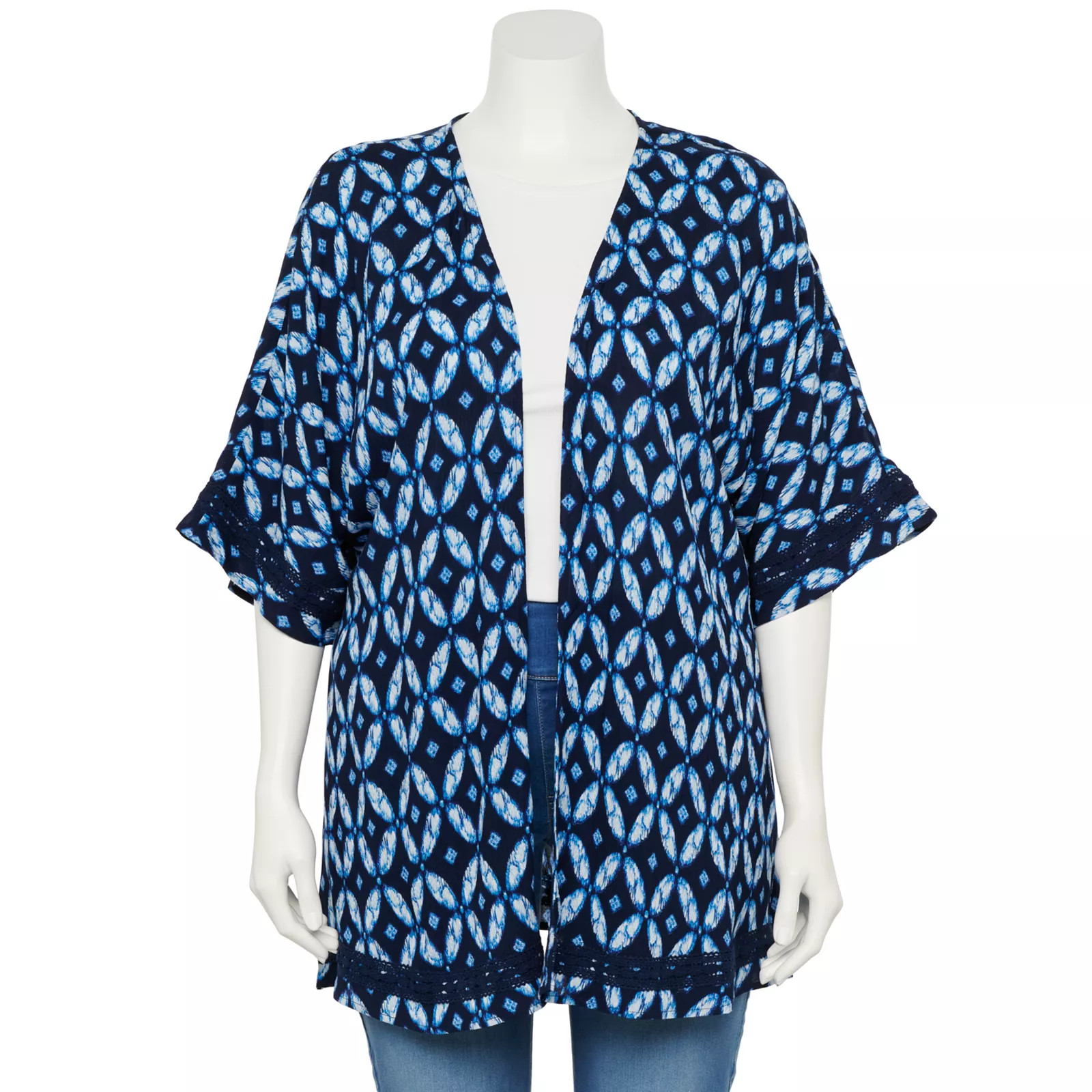 Plus Size Sonoma Goods For Life Crochet-Trim Kimono, Women's, Size: 0X, Dark Blue | Kohl's