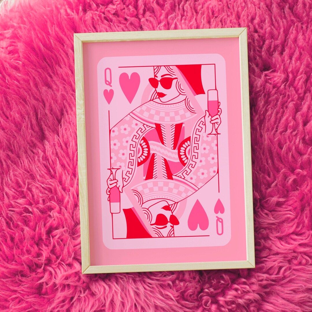 Queen of Hearts Playing Card Poster Bar Cart Decor Girly Wall - Etsy | Etsy (US)