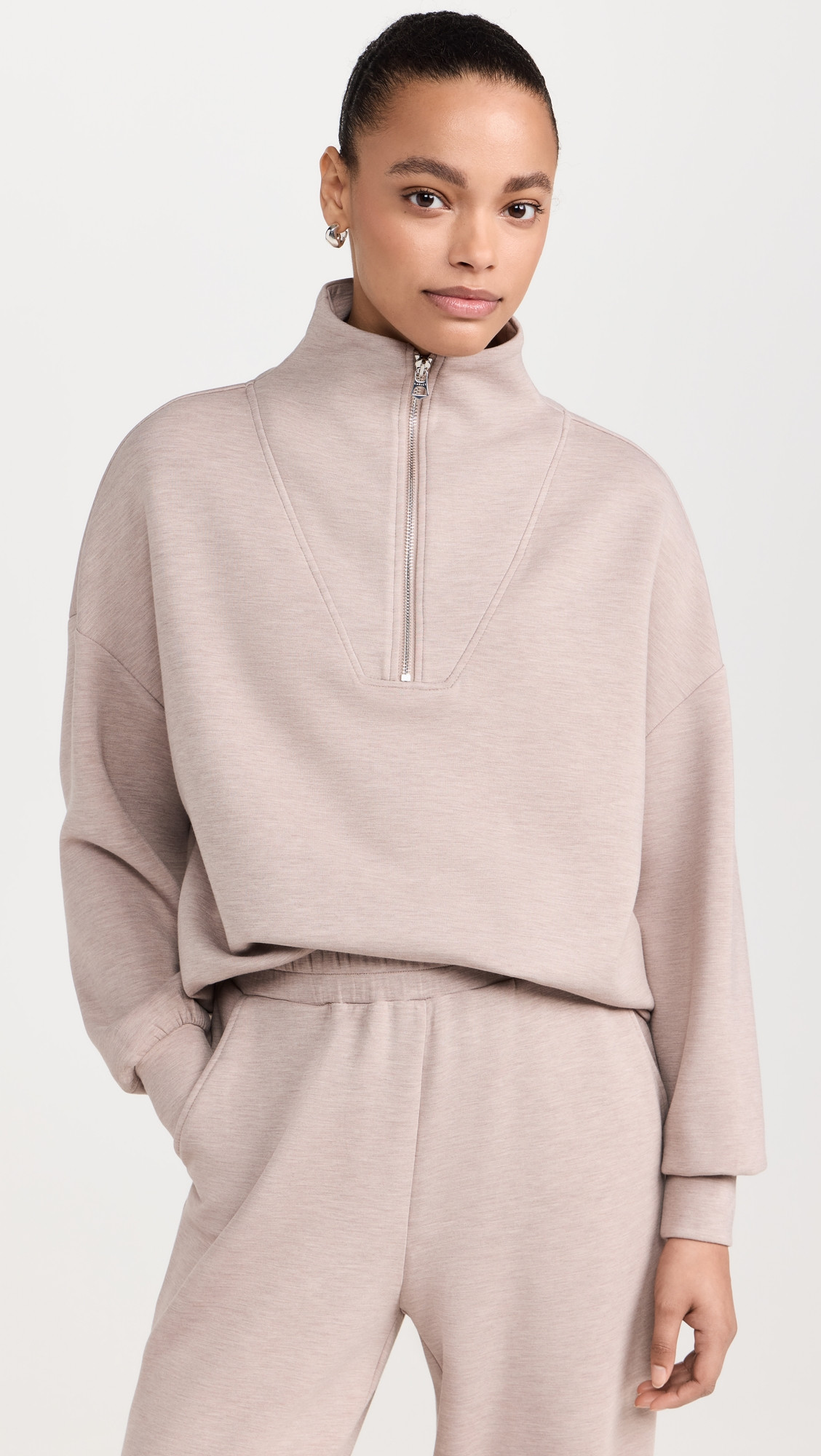 Varley Hawley Half Zip Sweat Taupe Marl XS | Shopbop