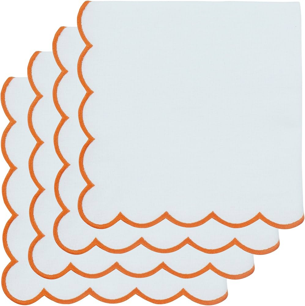 PurpleEssences Scalloped Embroidery Cloth Napkins Table Decor Fall Thanksgiving 100% Cotton Set o... | Amazon (US)