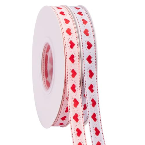 Valentine’s Day Ribbon,2 Rolls Heart Satin Ribbon Use for Valentines Day Craft,Gift Wrapping,Home Decor,3/8 Inches Total 30 Yards,Red/Pink (Blue/Cream, 3/8 Inch x 30 Yard) | Amazon (US)