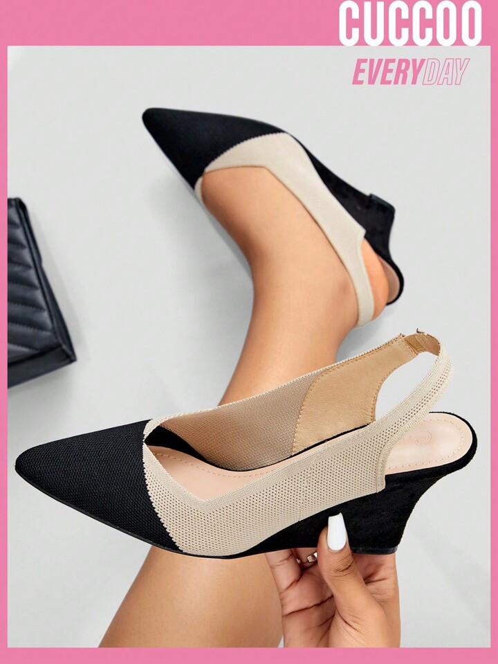 CUCCOO TILAWA Woman Shoes Two Tone Point Toe Slingback Wedge Shoes For Spring And Summer | SHEIN