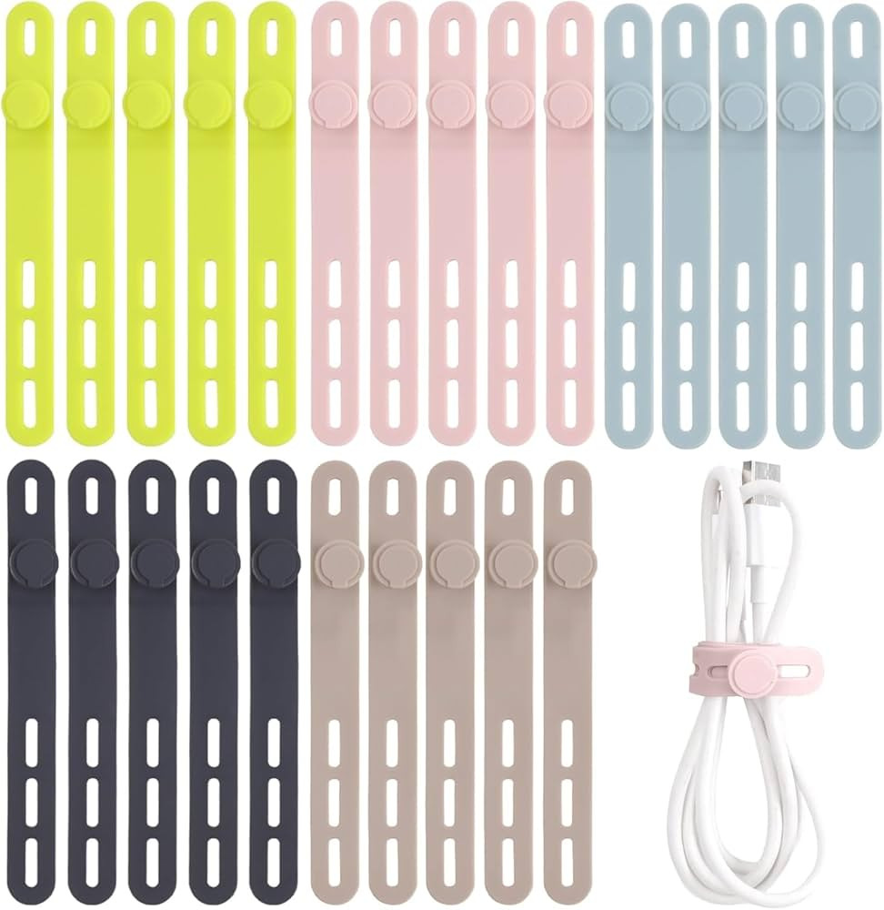 Oligei 25 Pcs Silicone Cable Ties, Cable Ties Reusable, High Elasticity Cord Wraps for Electrical... | Amazon (US)