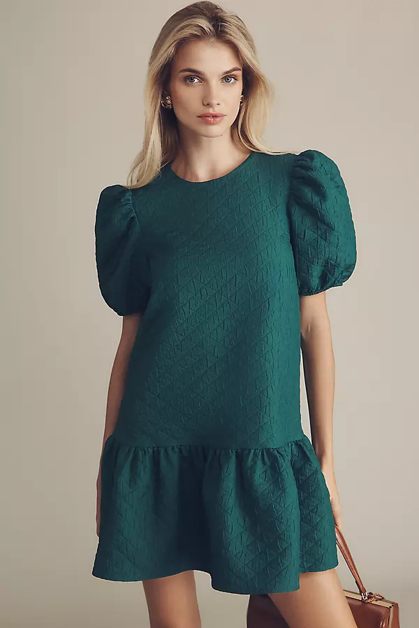 Maeve Puff-Sleeve Drop-Waist Mini Dress | Anthropologie (US)