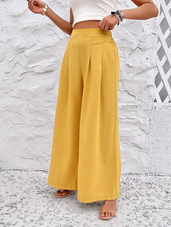 SHEIN LUNE Women's Pleated Wide Leg Pants | SHEIN