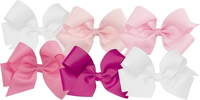 Wee Ones Girls' Medium Bow 6 pc Set Solid Grosgrain Variety Pack on a WeeStay Clip | Amazon (US)