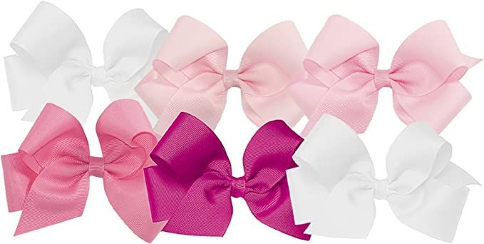 Wee Ones Girls' Medium Bow 6 pc Set Solid Grosgrain Variety Pack on a WeeStay Clip | Amazon (US)