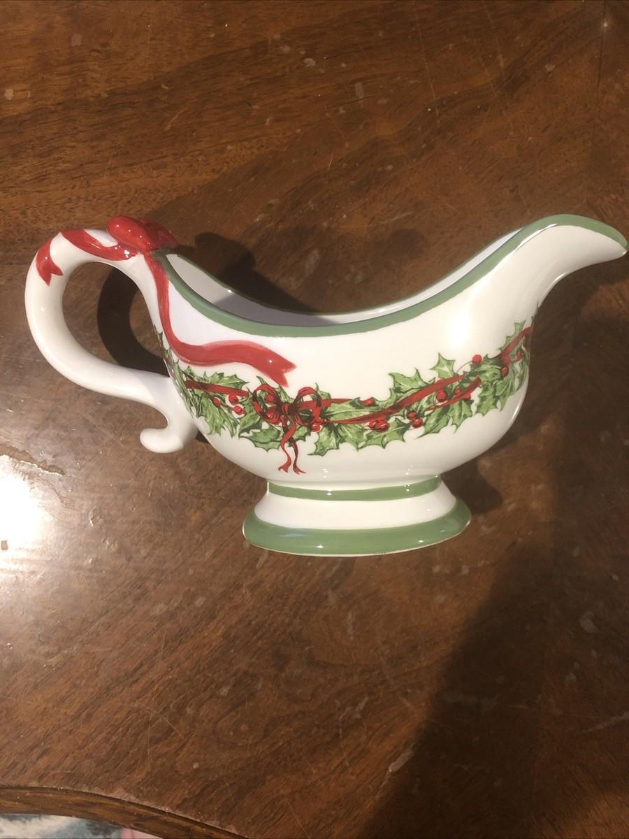 Christopher Radko Traditions Holiday Celebrations Gravy Boat Ribbon Holly Garlan | eBay US
