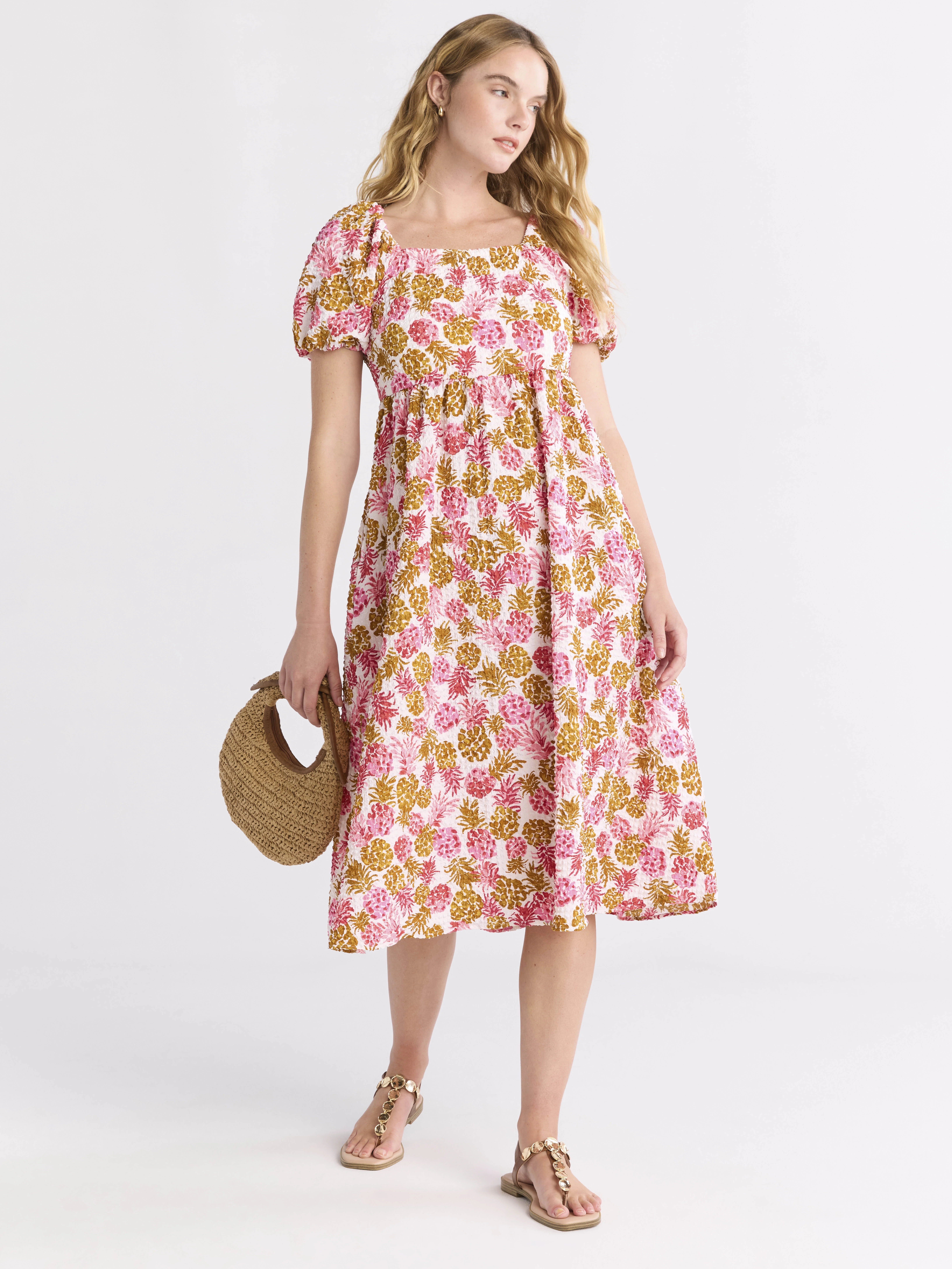 Time and Tru Women's and Women's Plus Square Neck Midi Dress, Sizes XS-4X | Walmart (US)