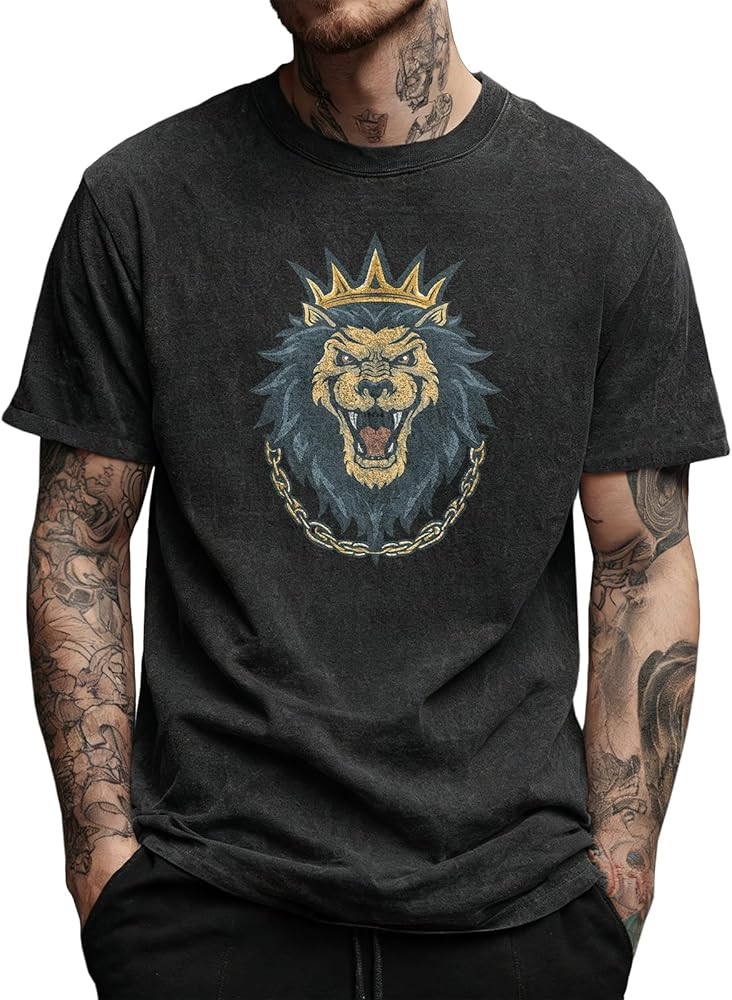 Street Graphic Shirts for Men Solid 100% Cotton Acid Washed Mens Oversized Summer Gym Apparel | Amazon (US)