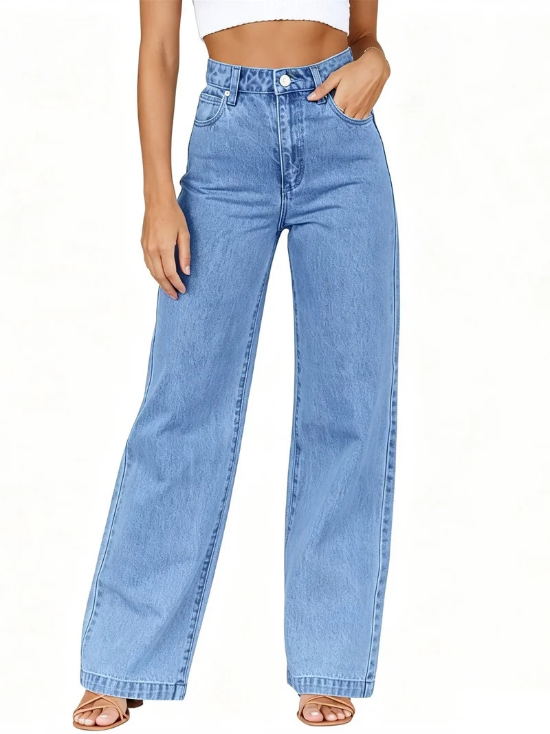 High Waisted Straight Leg Women's Jeans Loose Casual Lightweight Denim Pants | Walmart (US)