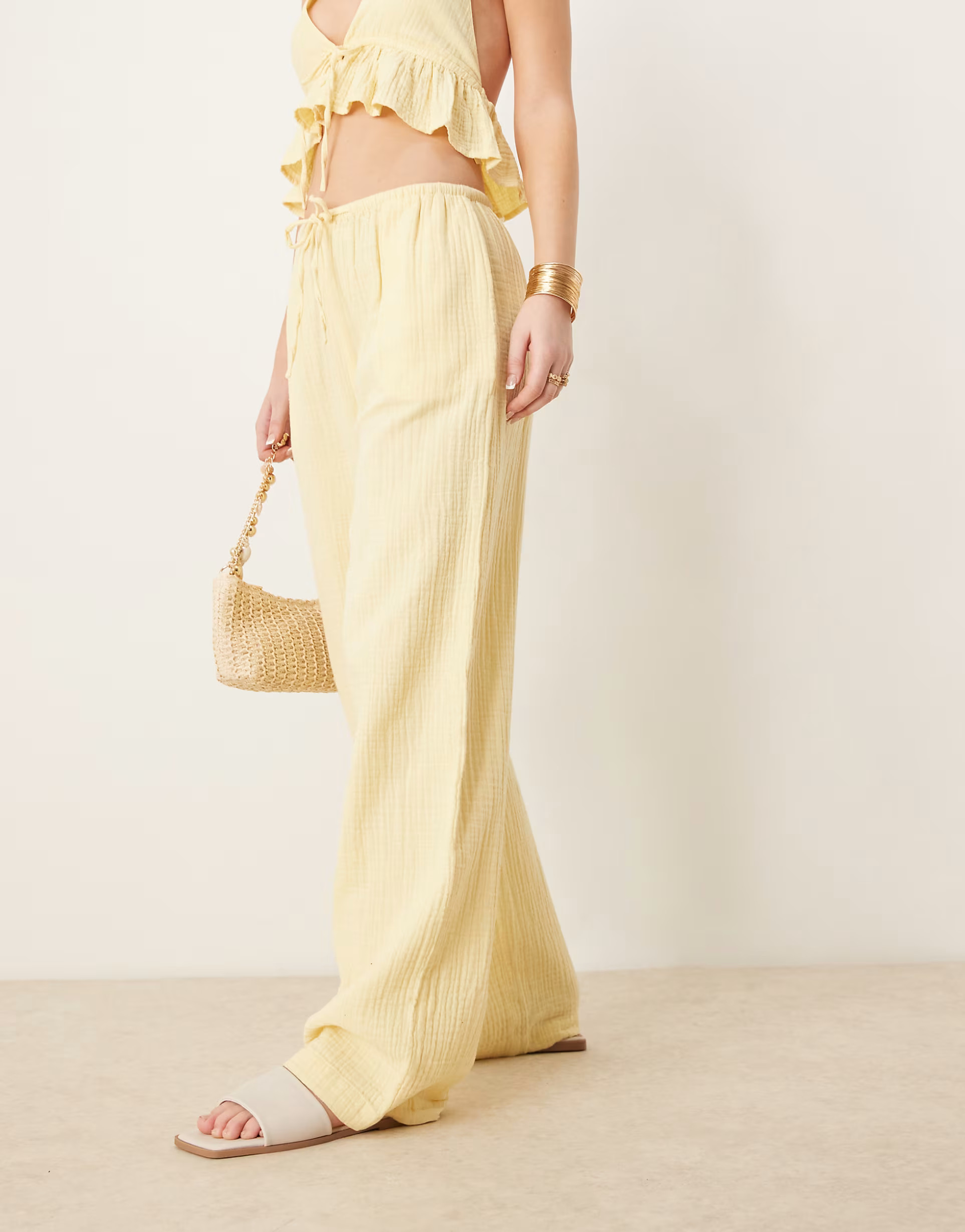 Iisla & Bird skinny waist band beach trouser co-ord in yellow | ASOS (Global)