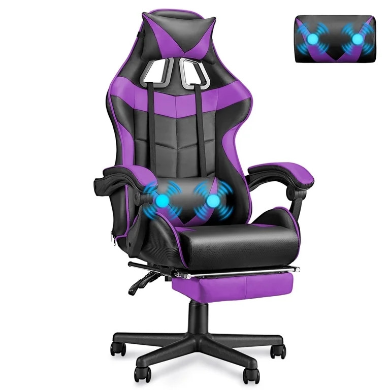 Luxvie Gaming Chair with Footrest High Back Gamer Chair with Headrest&Massage Lumbar Support Swiv... | Walmart (US)