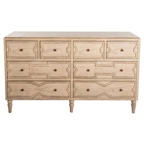 Gabby Everest French Country Brown Wood Antique Brass Pull 8 Drawer Dresser | Kathy Kuo Home