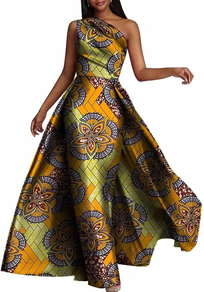 iooiooi Fashion Dresses with Swallow Tail African Women Print Dashiki Dress One Shoulder Long Maxi D | Amazon (US)