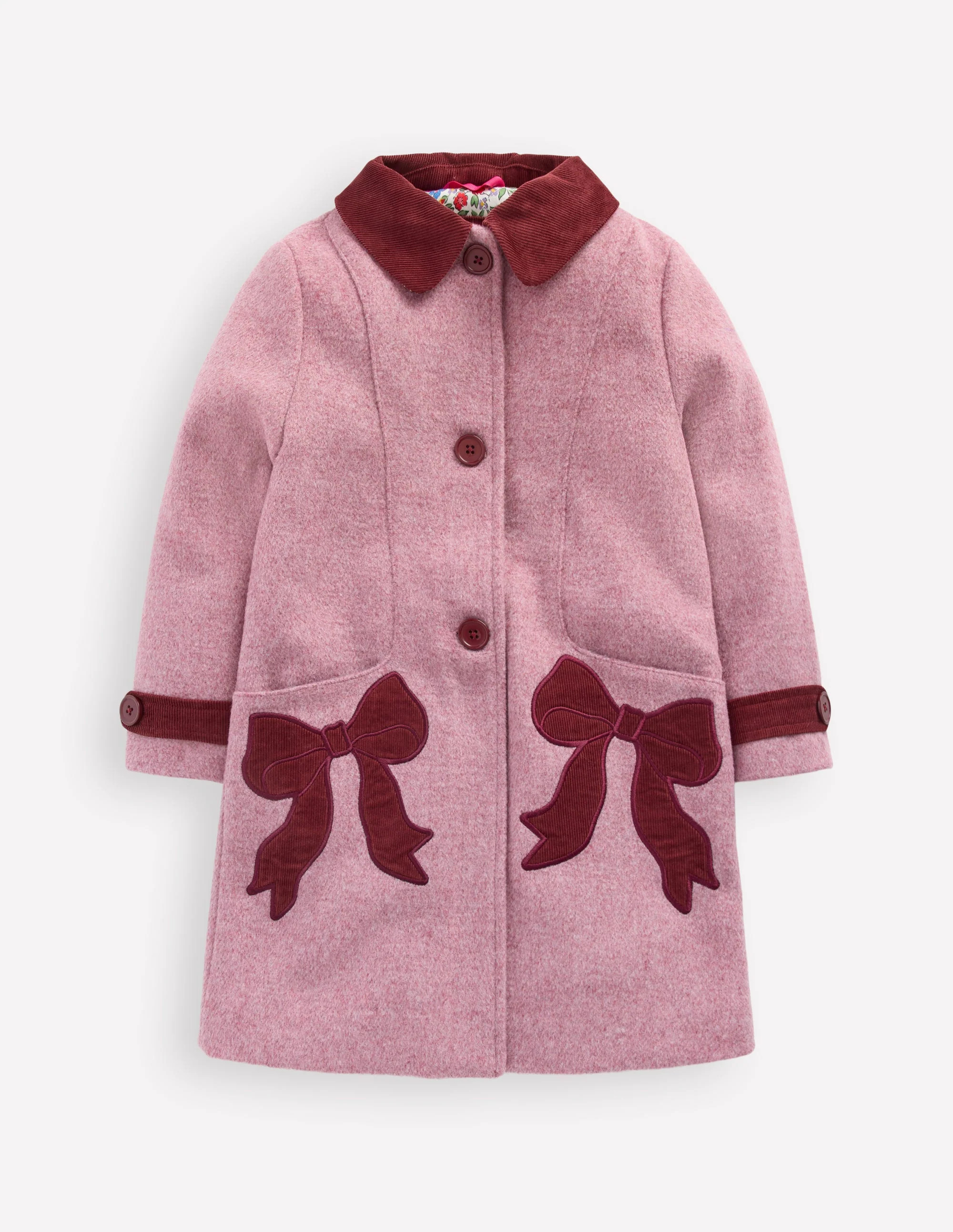 Wool Blend Coat-Pink Haze Bows | Boden (US)
