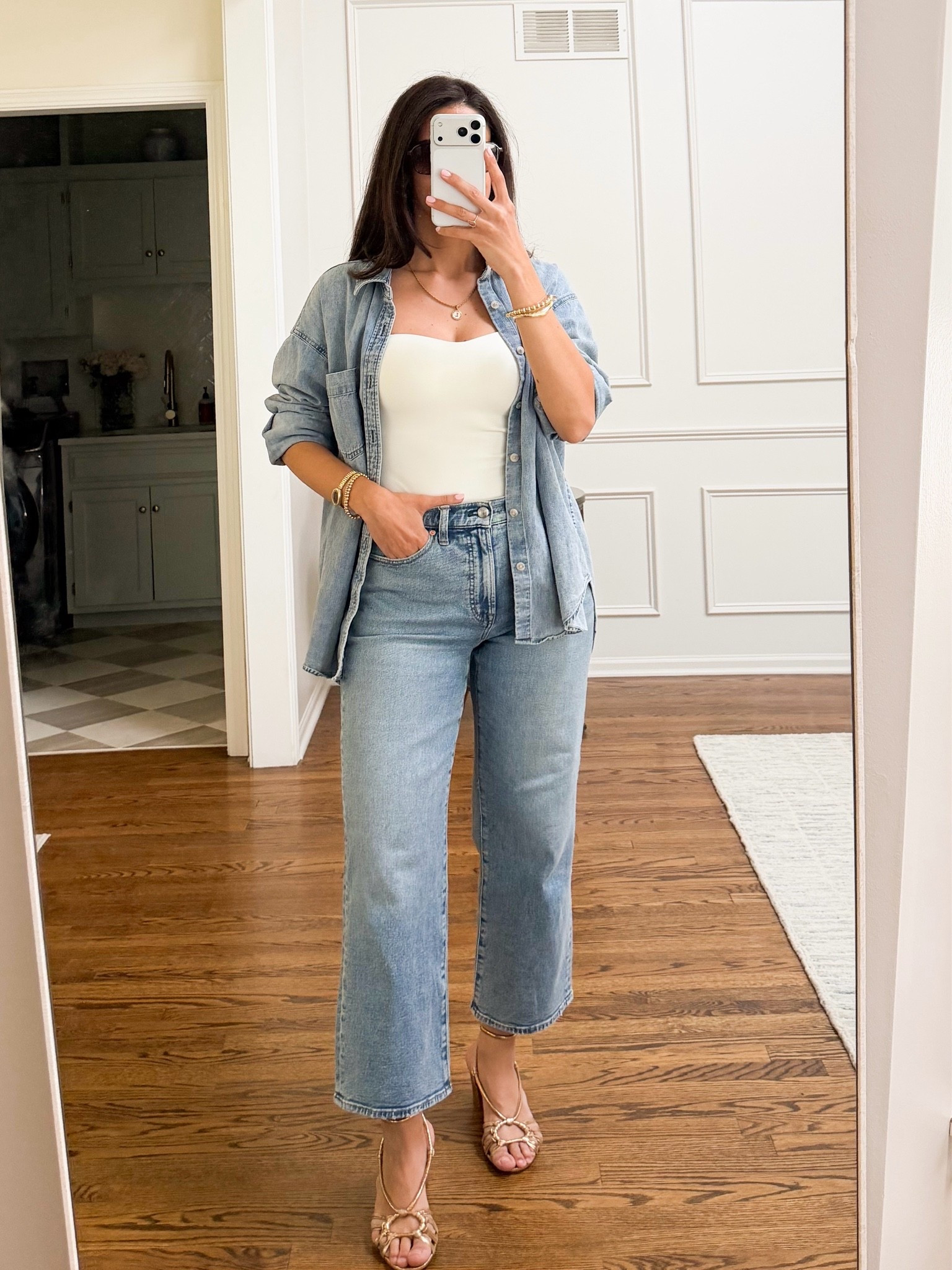 Elevated casual outfit 
Top size small Denim shirt size small Jeans TTS - I'm wearing a size 27 Sandals - If you are between two shoe sizes, choose the size above. #LTKgrwm #LTKootd

#LTKgrwm #LTKootd #LTKSeasonal