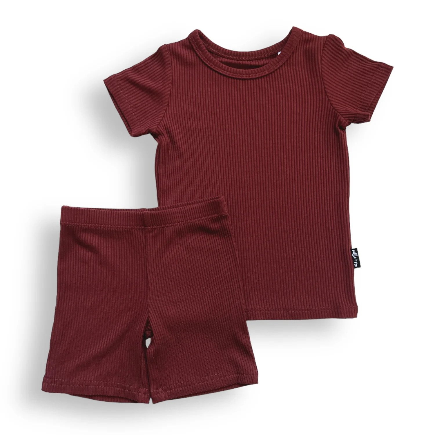 TWO PIECE SHORTIE SET- Oxblood Ribbed | millie + roo