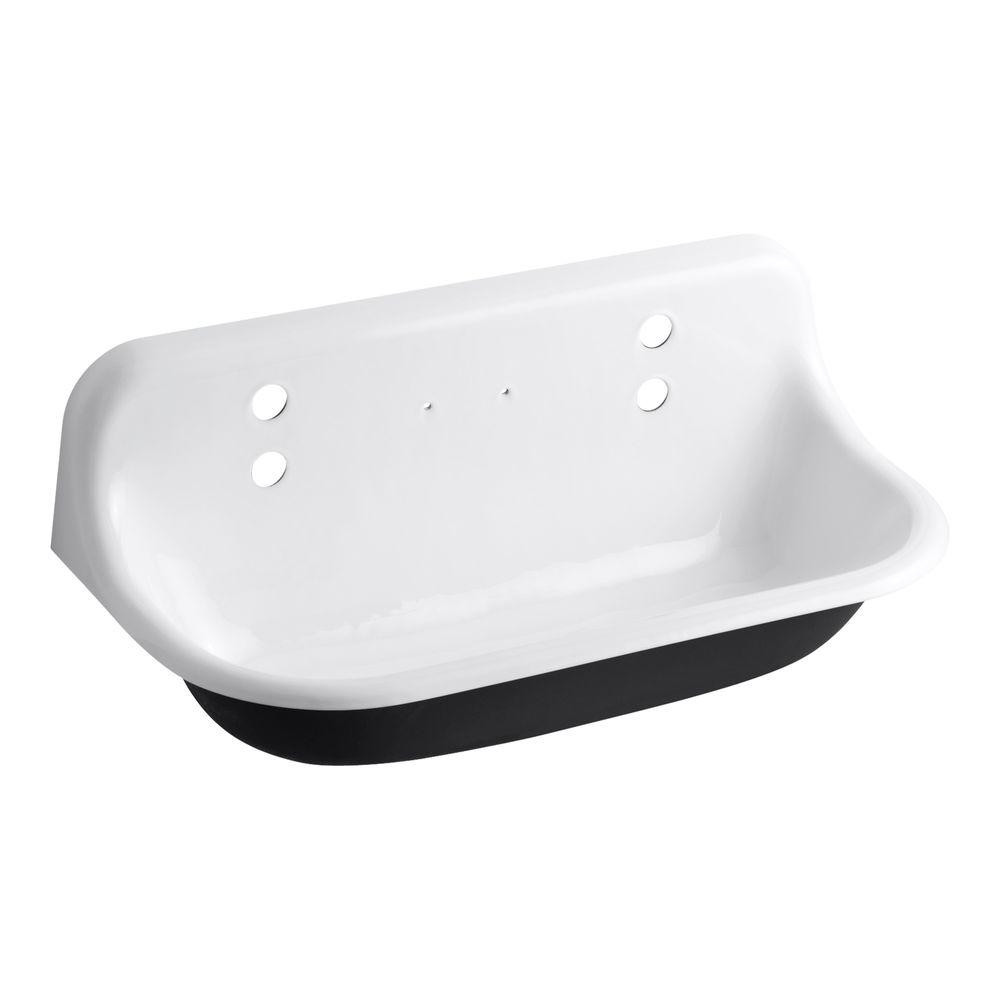 Brockway 36 in. Cast Iron Wall Mount Utility, Service, Laundry Sink in White | The Home Depot